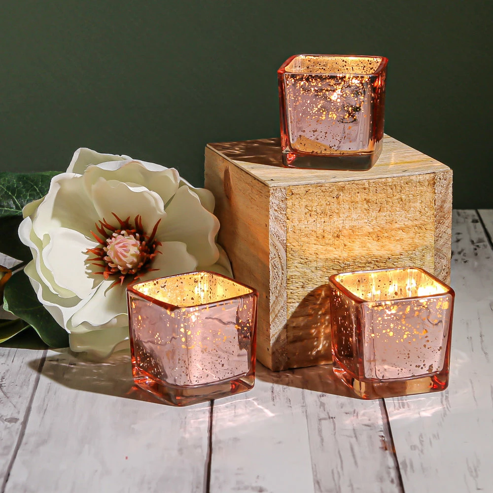 Richland Rose Gold Mercury Square Votive Holder Set Of 12 2 Richland Rose Gold Mercury Square Votive Holder Set Of 12 - Image 2
