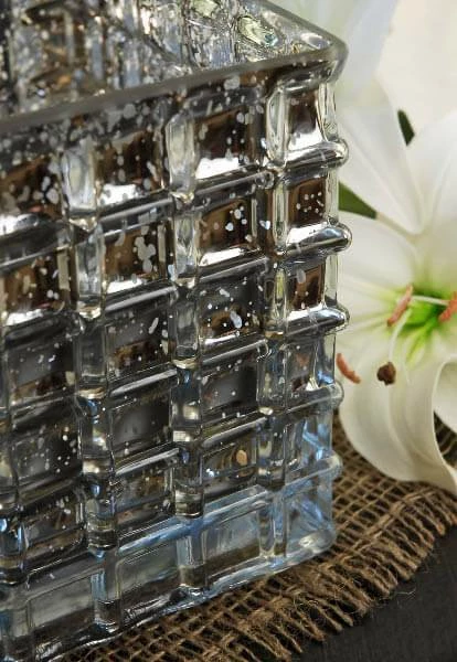 Silver Mercury Textured Glass Cube 6" - Square Vase & Candle Holder 1 Silver Mercury Textured Glass Cube 6" - Square Vase & Candle Holder
