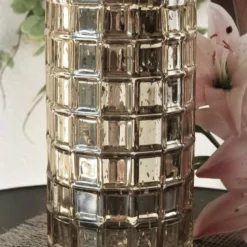 Gold Mercury Mosaic Cylinder 10" - Vase & Candle Holder