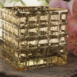 Gold Mercury Mosaic Glass Cube 4.75" - Square Vase & Candle Holder