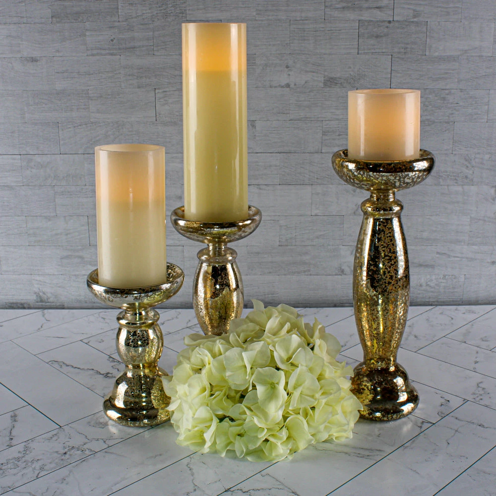 Eastland Unique Mercury Glass Pillar Candle Holder Set Of 3 3 Eastland Unique Mercury Glass Pillar Candle Holder Set Of 3 - Image 3