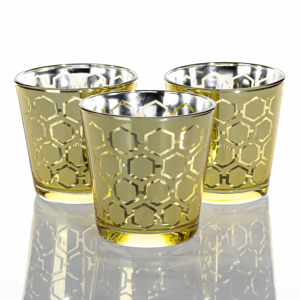 Richland Gold Hexagonal Glass Holder - Medium Set Of 48 1 Richland Gold Hexagonal Glass Holder - Medium Set Of 48