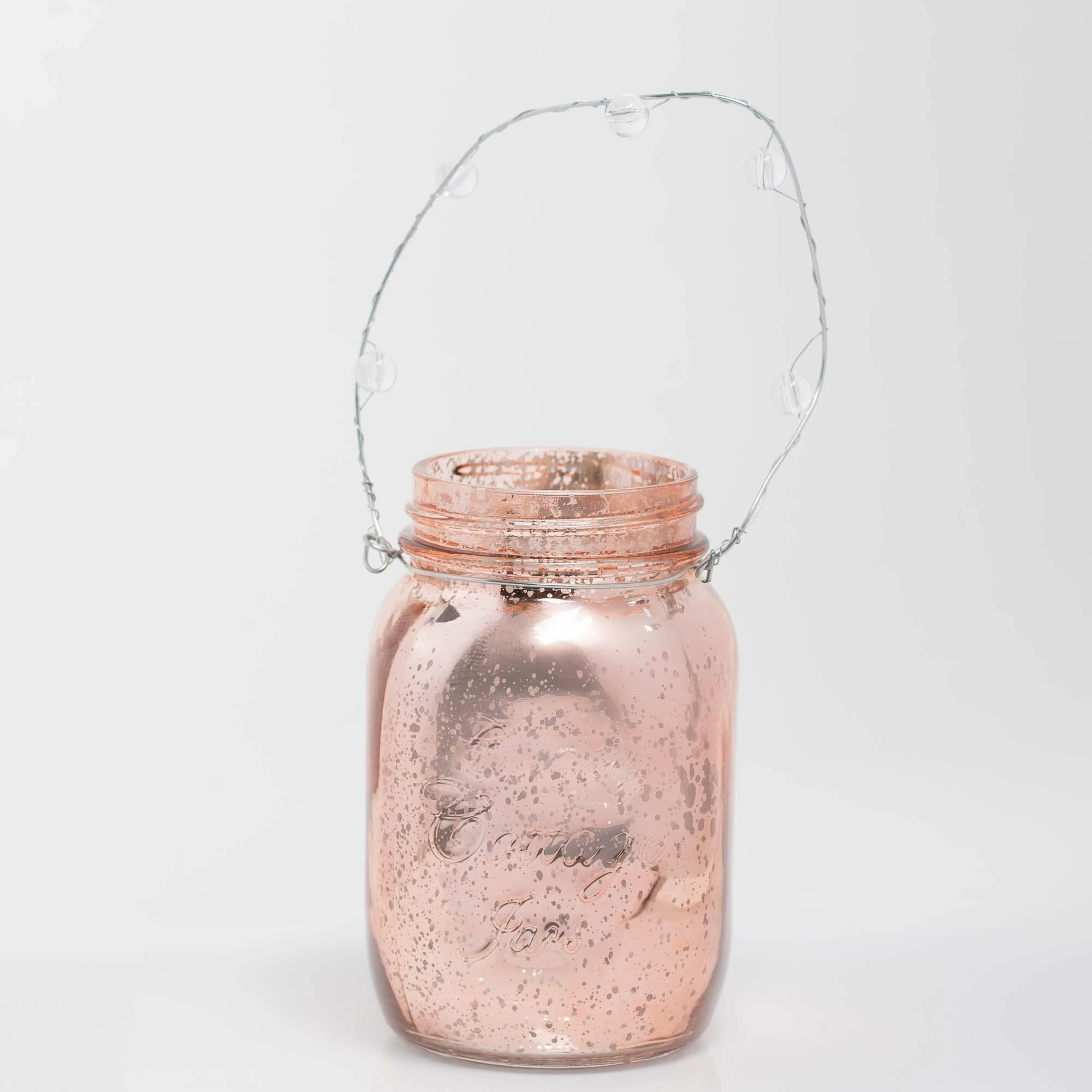 Richland Small Mercury Hanging Mason Jar With Clear Bead Handle - Rose Gold Set Of 6 1 Richland Small Mercury Hanging Mason Jar With Clear Bead Handle - Rose Gold Set Of 6
