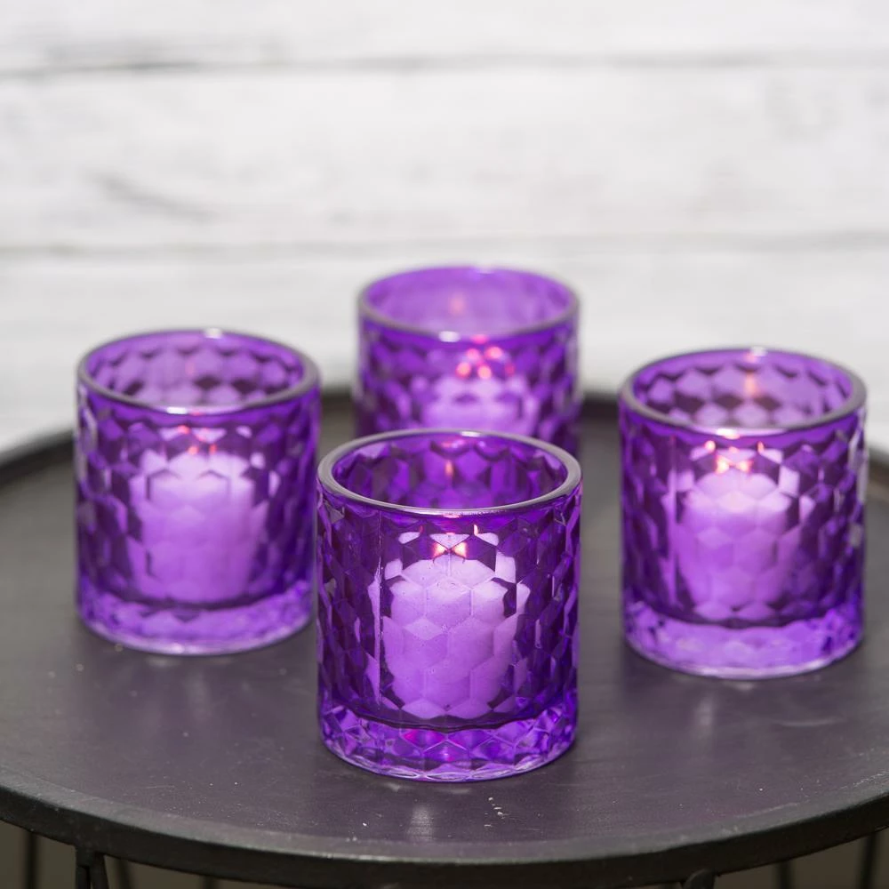 Richland Purple Chunky Honeycomb Glass Votive & Tealight Holder Set Of 24 2 Richland Purple Chunky Honeycomb Glass Votive & Tealight Holder Set Of 24 - Image 2