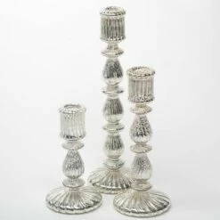Richland Ribbed Unique Mercury Glass Taper Candle Holder Set Of 3