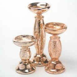 Richland Unique Rose Gold Mercury Glass Pillar Candle Holder Set Of 3
