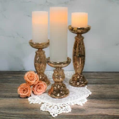 Richland Unique Rose Gold Mercury Glass Pillar Candle Holder Set Of 3 -US Gift Sales 2024 9754 9755 9756 4430 2