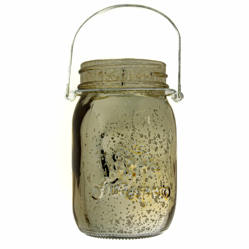 Richland Small Mercury Hanging Mason Jar With Handle - Metallic Gold Set Of 12 2 Richland Small Mercury Hanging Mason Jar With Handle - Metallic Gold Set Of 12 - Image 2