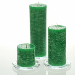 Richland Rustic Pillar Candle 3" X "3, 3" X 6" & 3"x 9" Dark Green Set Of 3