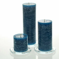 Richland Rustic Pillar Candle 3" X "3, 3" X 6" & 3"x 9" Navy Blue Set Of 3