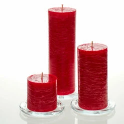 Richland Rustic Pillar Candle 3" X "3, 3" X 6" & 3"x 9" Red Set Of 3