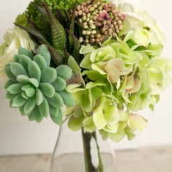 Real Touch Succulents With Faux Hydrangea & Rose Bouquet 12"