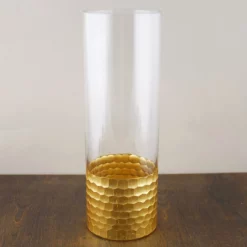 Gold Honeycomb Cylinder Vase 4"x12"
