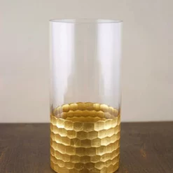 Gold Honeycomb Cylinder Vase 4"x8"