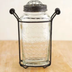 Glass Bottle Honeycomb 6in With Frog Lid