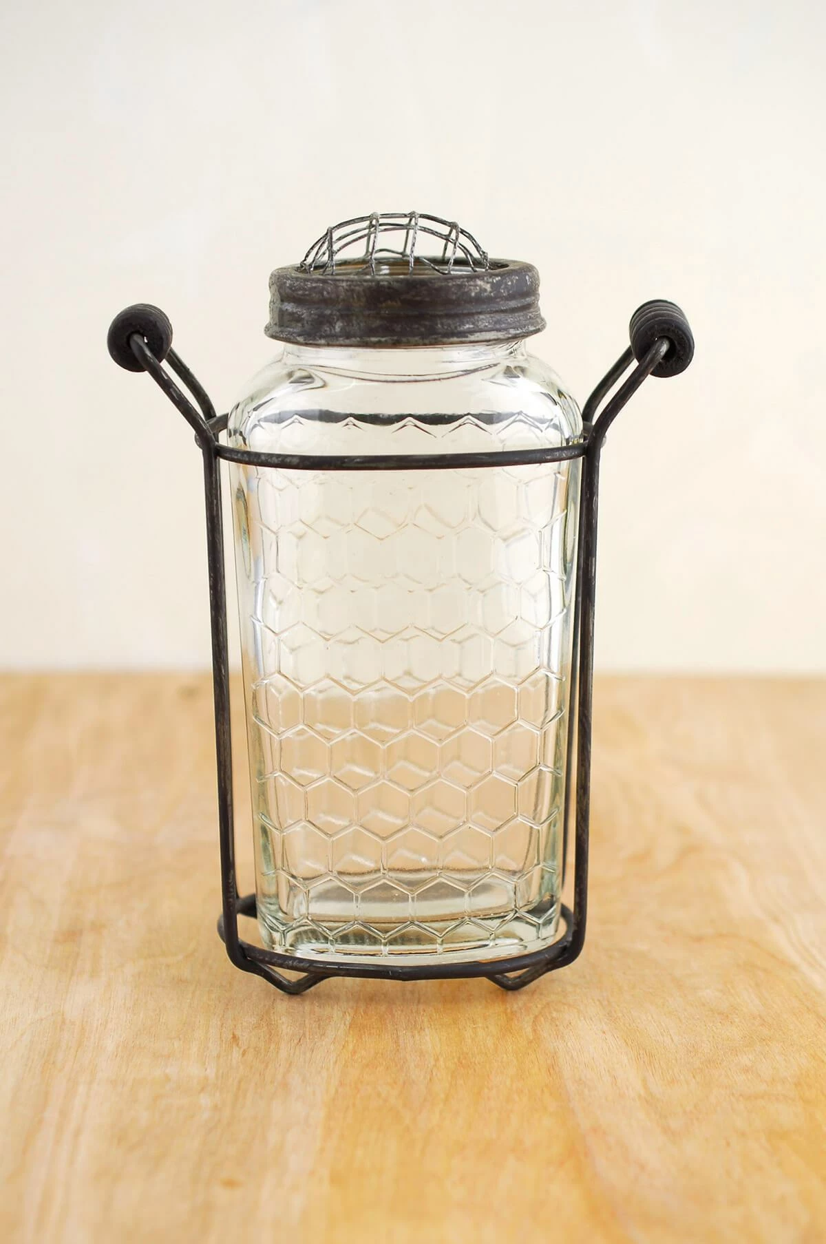 Glass Bottle Honeycomb 6in With Frog Lid 1 Glass Bottle Honeycomb 6in With Frog Lid