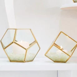 Hira Glass & Brass Terrarium Angled Cube 4.7" -US Gift Sales 2024 hiralarge2