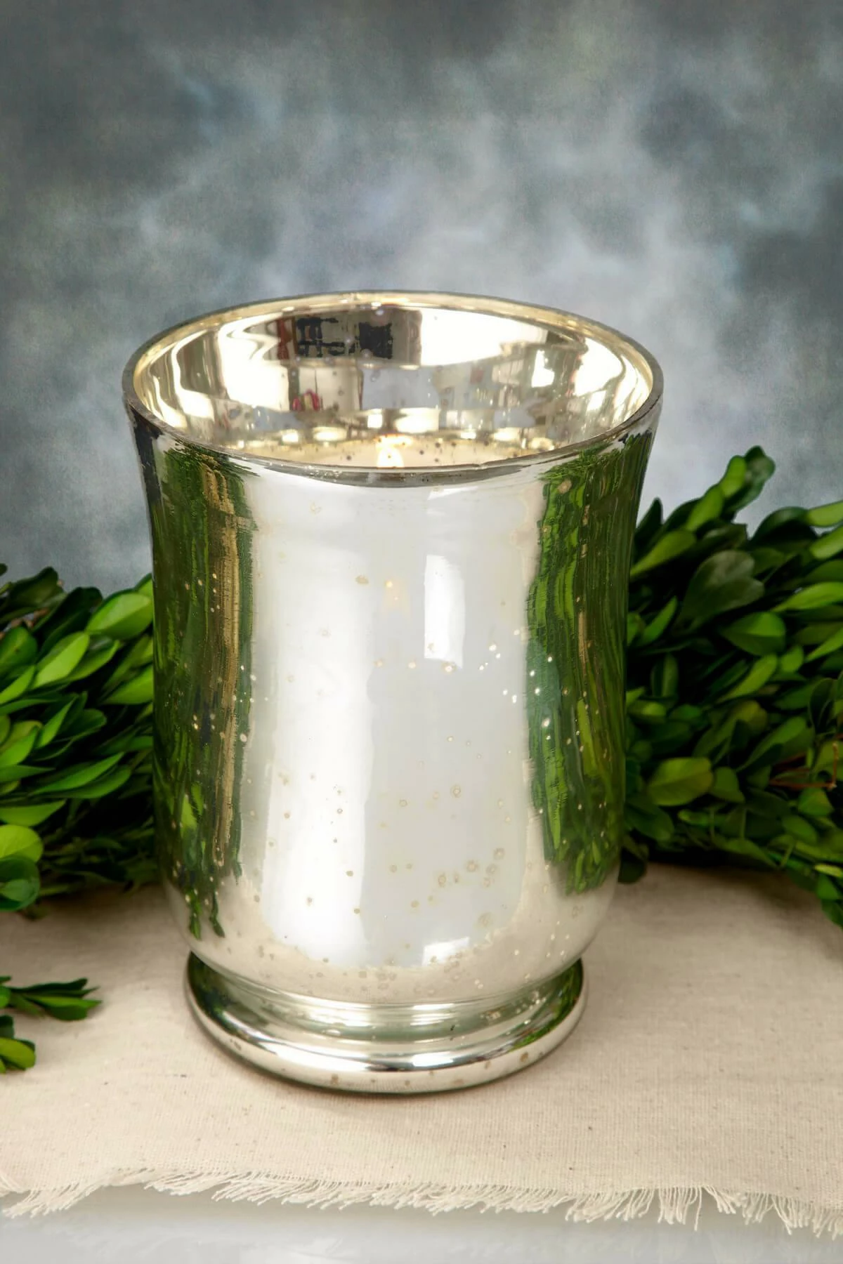 Silver Mercury Glass Hurricane Vase & Candle Holder 6" 2 Silver Mercury Glass Hurricane Vase & Candle Holder 6" - Image 2