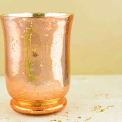 Blush Rose Gold Mercury Glass Hurricane Vase & Candle Holder 6" -US Gift Sales 2024 mercury glass hurricane vase rose gold 2