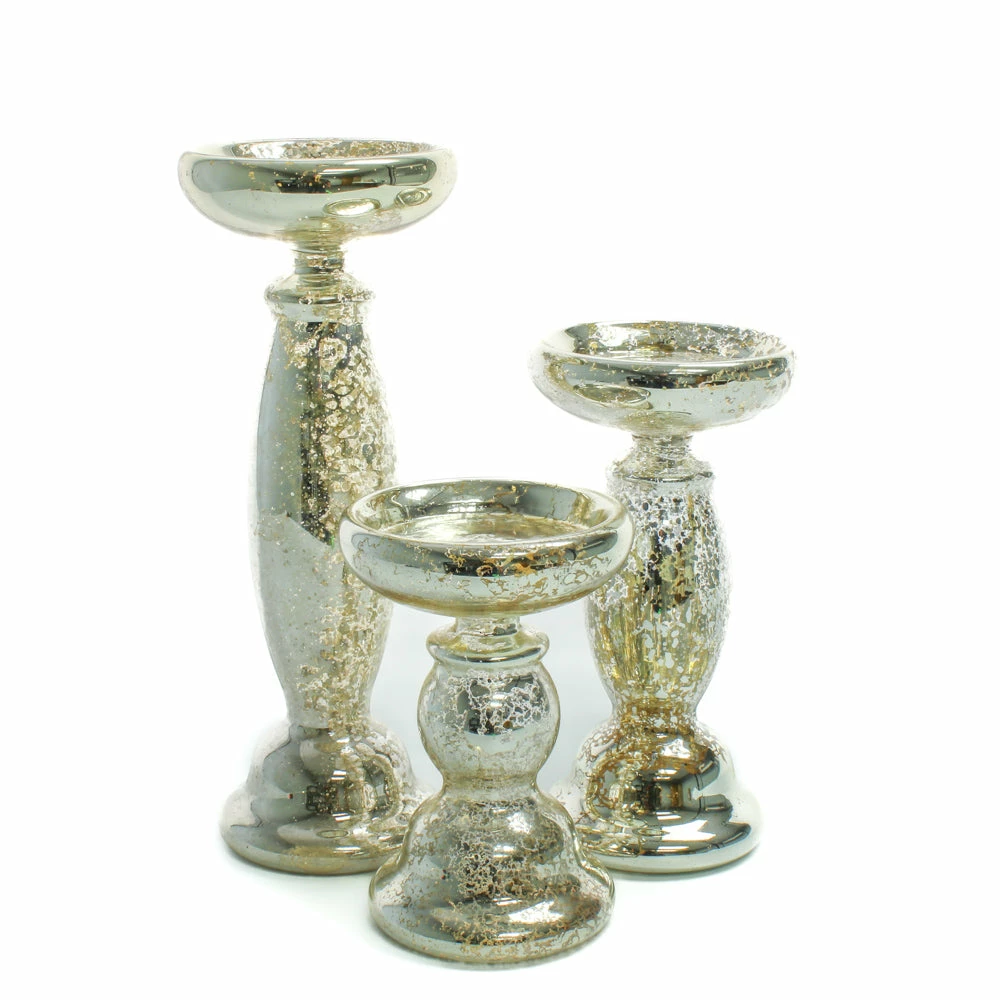 Eastland Unique Mercury Glass Pillar Candle Holder Set Of 3 1 Eastland Unique Mercury Glass Pillar Candle Holder Set Of 3