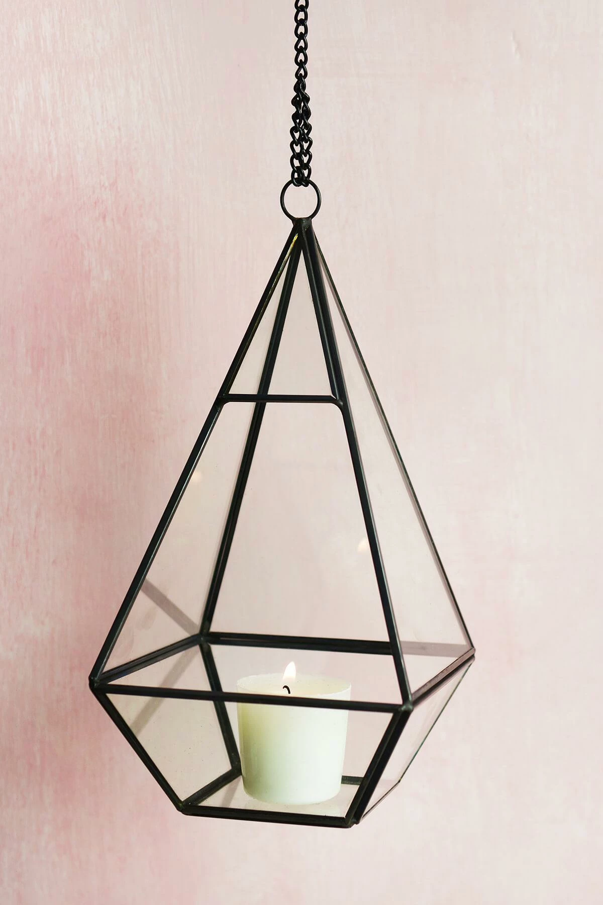 Hanging 9" Hexagonal Based Glass & Metal Terrarium 2 Hanging 9" Hexagonal Based Glass & Metal Terrarium - Image 2