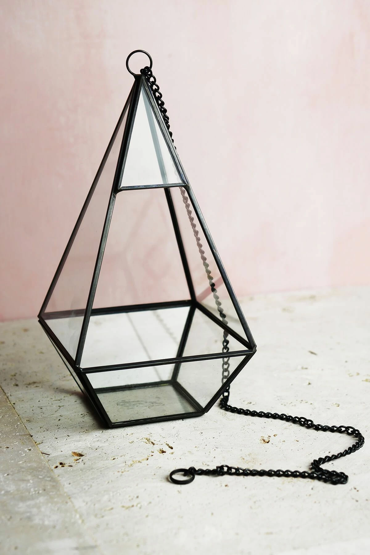 Hanging 9" Hexagonal Based Glass & Metal Terrarium 1 Hanging 9" Hexagonal Based Glass & Metal Terrarium