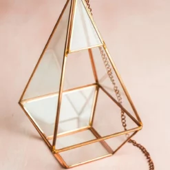 Copper Hanging 9" Hexagonal Based Glass & Metal Terrarium