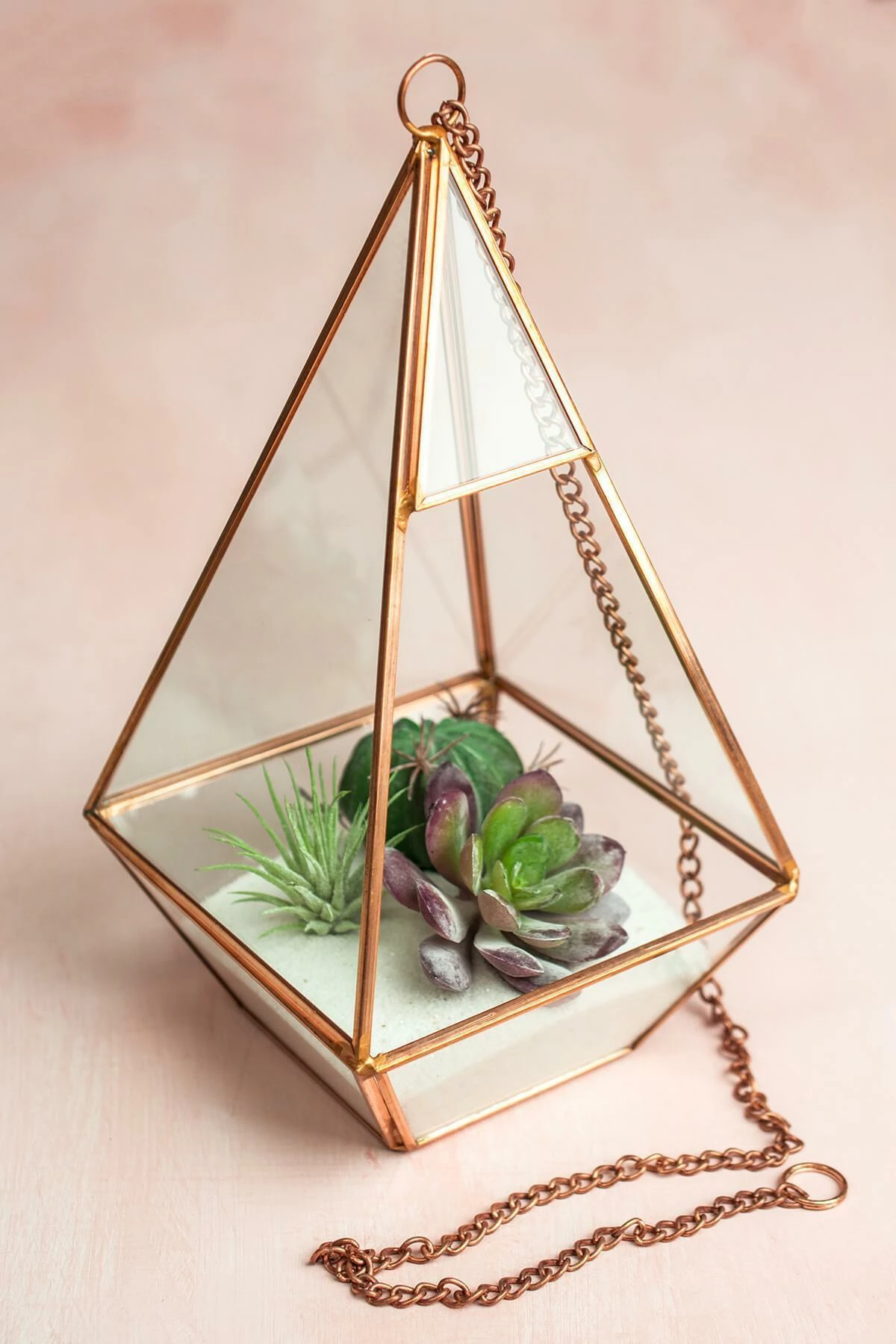Copper Hanging 9" Hexagonal Based Glass & Metal Terrarium 2 Copper Hanging 9" Hexagonal Based Glass & Metal Terrarium - Image 2