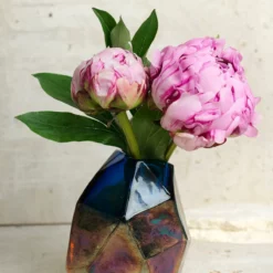 Iridescent Blue Mogul Bohemian Bud Vase